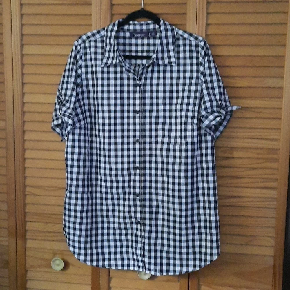 Roman's Short Sleeve Black and White Gingham Plaid Button Up Blouse Size 20 - Picture 1 of 8